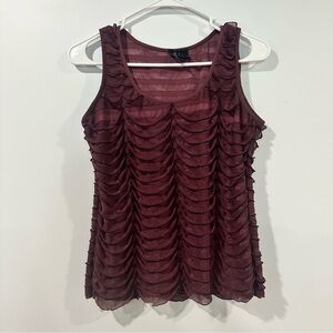 New Directions burgundy Ruffled Sleeveless Tank Top